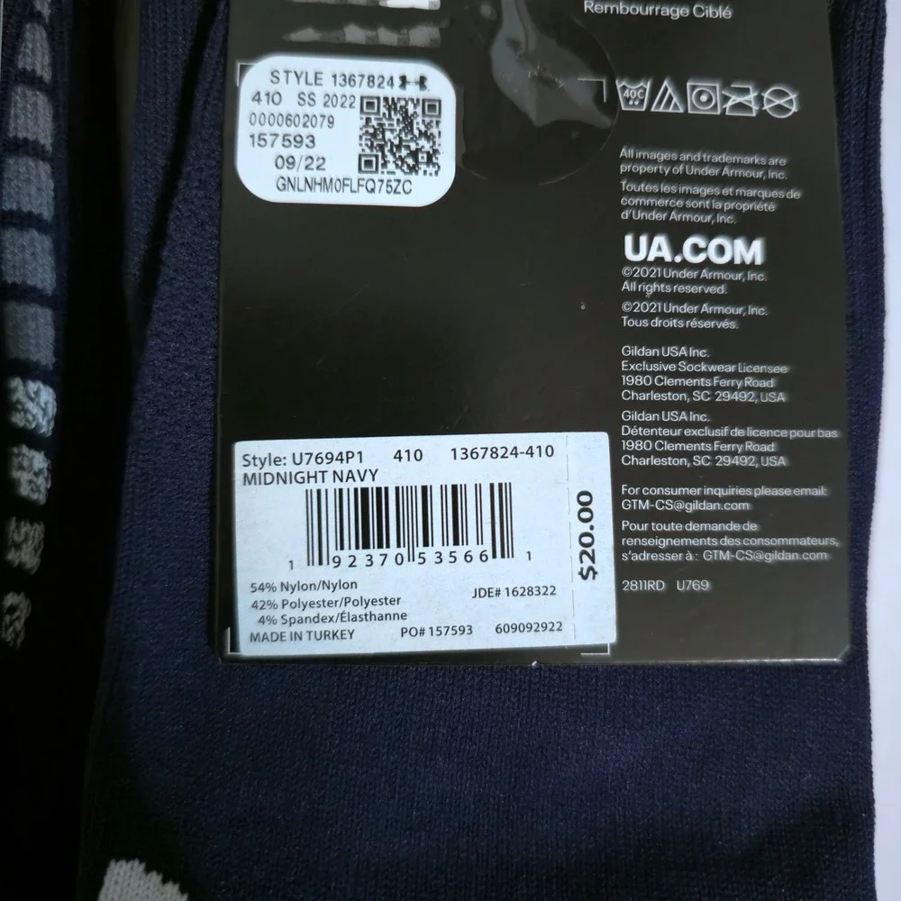 Under Armour UA Soccer Performance Socks 2 Pairs Midnight Navy  M/W